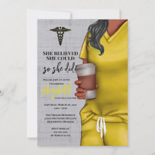 Invitation Yellow Scrubs Médicale School Graduation Invitatio