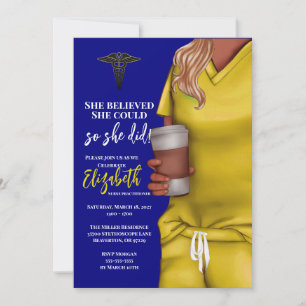 Invitation Yellow Scrubs Médicale School Graduation Invitatio