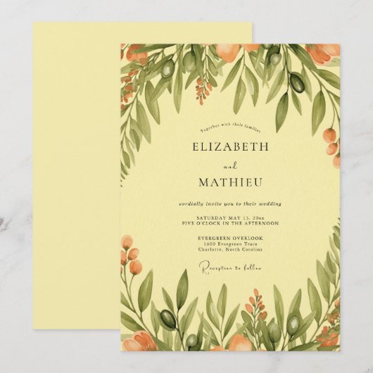 Invitation Yellow Serene Mediterranean Wedding (Devant / Derrière)