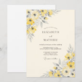 Invitation Yellow Silver Dainty Spring Wedding (Devant / Derrière)