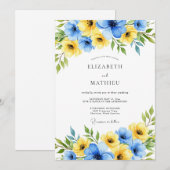 Invitation Yellow Sky Blue Gleaming Spring Wedding (Devant / Derrière)