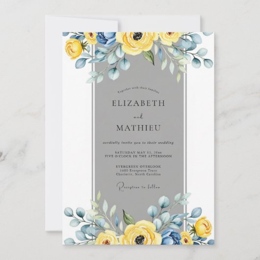 Invitation Yellow Slate Gray Elegant Spring Wedding (Devant)