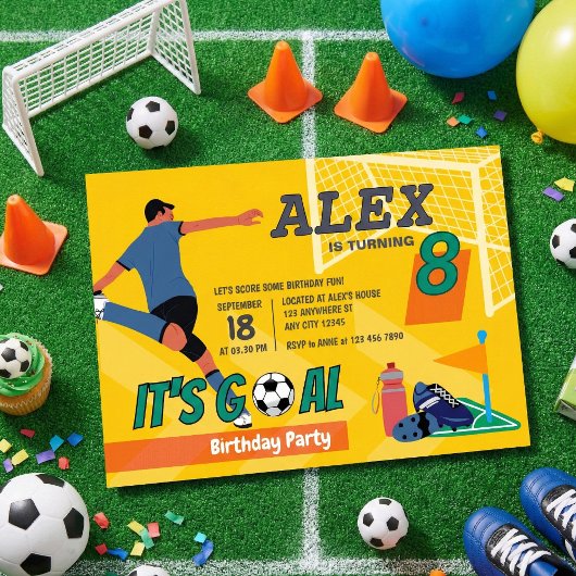 Invitation Yellow Sporty Soccer Objectif Anniversaire de enfa