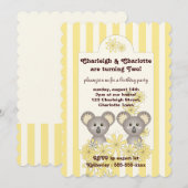 Invitation Yellow Stripe Cute Baby Koala Twin Anniversaire de (Devant / Derrière)