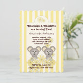 Invitation Yellow Stripe Cute Baby Koala Twin Anniversaire de (Debout devant)