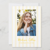 Invitation Yellow Stripes Bow Frame Graduation Party Photo (Dos)