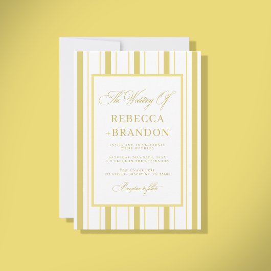 Invitation Yellow Stripes Elegant QR Code RSVP Summer Wedding