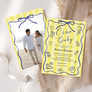 Invitation Yellow Stripes Italien Ciao Baby shower Photo