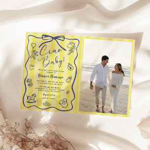 Invitation Yellow Stripes Italien Thème Ciao Baby Photo