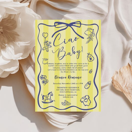 Invitation Yellow Stripes Italien Thème Ciao Baby shower
