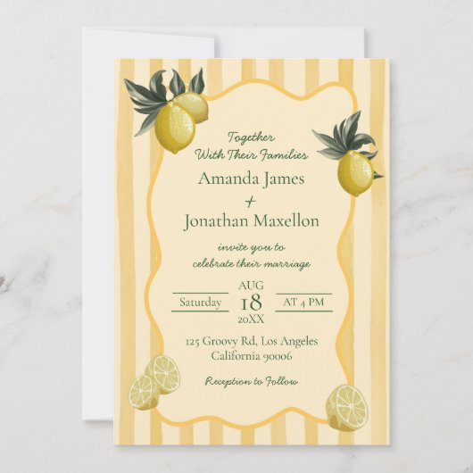 Invitation Yellow Stripes with Lemons Wedding (Devant)