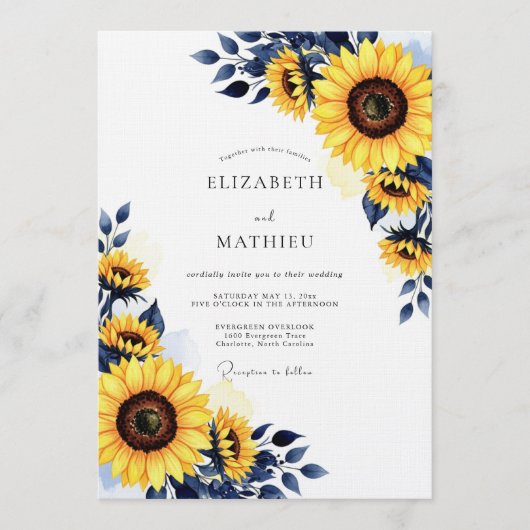Invitation Yellow Sunflower Rustic Bloom Wedding (Devant)