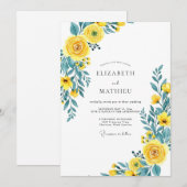 Invitation Yellow Teal Flourishing Spring Wedding (Devant / Derrière)