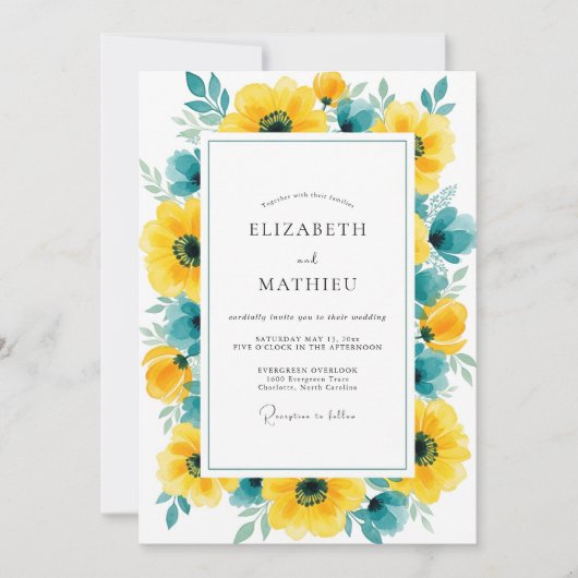 Invitation Yellow Teal Pristine Summer Wedding (Devant)