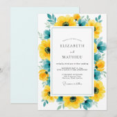 Invitation Yellow Teal Pristine Summer Wedding (Devant / Derrière)