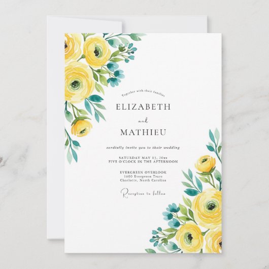 Invitation Yellow Teal Vivid Spring Wedding (Devant)