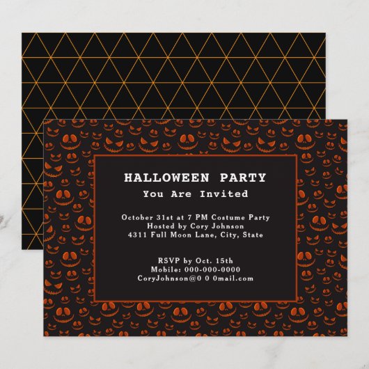 Invitation Yeux citrouilles et Grins dans la fête d'Halloween (Devant / Derrière)