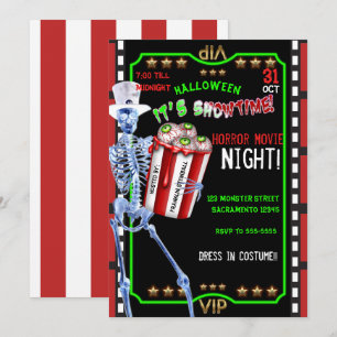 Invitation Yeux de Popcorn de Squelette Soirée Cinéma Hallowe
