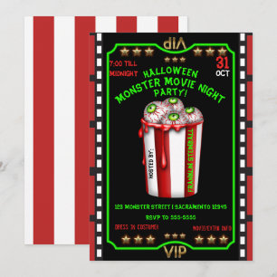 Invitation Yeux de Popcorn Halloween Soirée d'Epouvante Ciném
