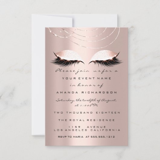 Invitation Yeux Pailletés Rose Gold Mariage Douce 16ème (Devant)