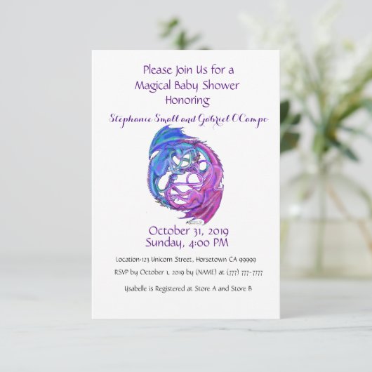 Invitation Yin Yang Dragon Baby Personnalisé Arc-en-ciel pers (Debout devant)
