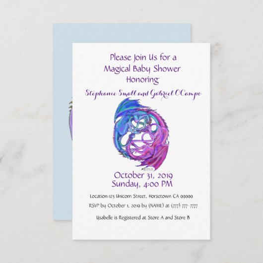 Invitation Yin Yang Dragon Baby Personnalisé Arc-en-ciel pers (Devant / Derrière)