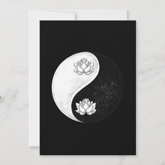 Invitation Yin Yang Lotus Harmonie Fleur Noir Et Blanc Cadeau (Devant)
