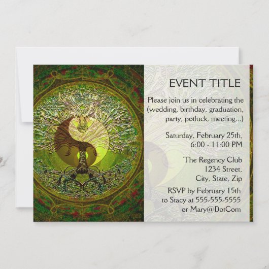 Invitation Yin Yang Mandala vert avec l'arbre de vie (Devant)