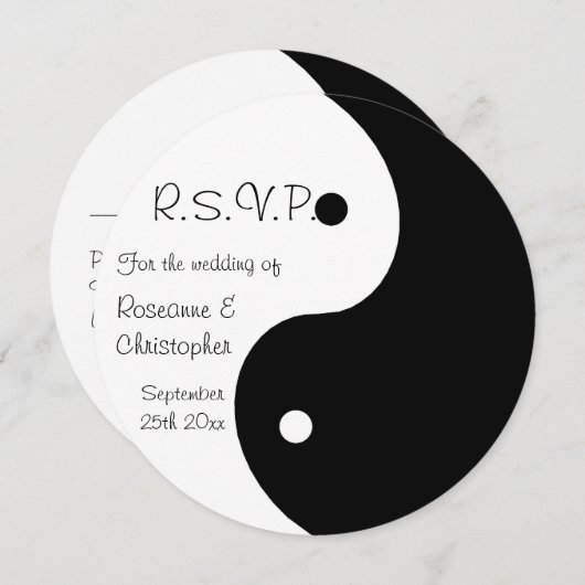 Invitation Yin Yang Mariage RSVP noir et blanc (Devant / Derrière)