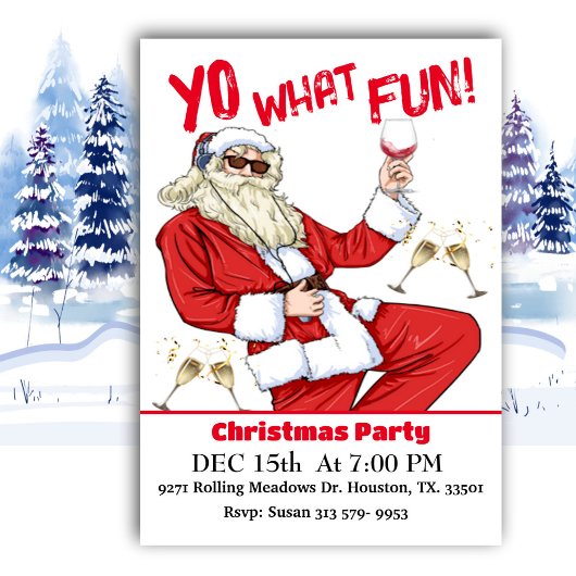 Invitation Yo What Fun Hip Père Noël Christmas Party Invitati