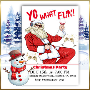 Invitation Yo What Fun Hip Père Noël Christmas Party Invitati