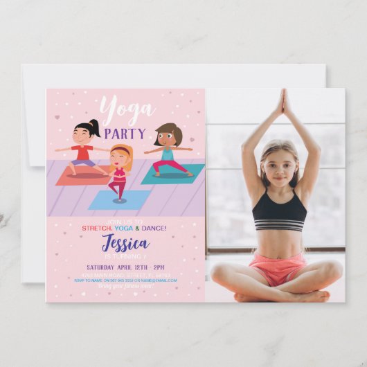 Invitation Yoga Anniversaire Filles Stretch Tumble Photo (Devant)