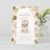 Invitation Yorkie Deux mignons Ballons d'or Rose fête d'anniv (Debout devant)