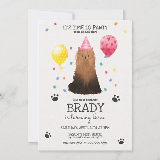Invitation Yorkie Lets Chien Pawty Chien Chiot Puppy Annivers (Devant)