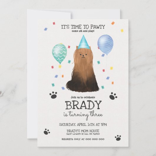 Invitation Yorkie Lets Pawty Chien Chien Chiot Chiot Annivers (Devant)