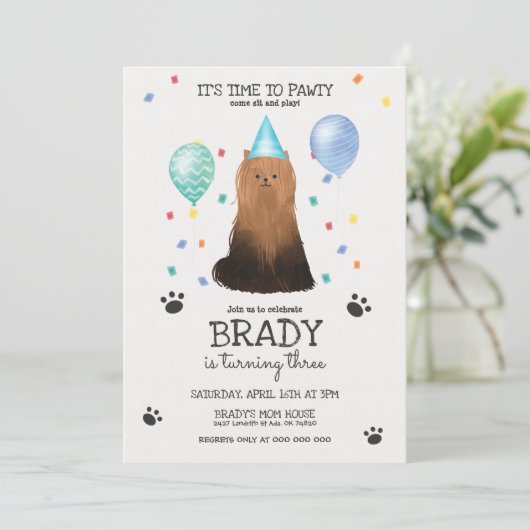Invitation Yorkie Lets Pawty Chien Chien Chiot Chiot Annivers (Debout devant)