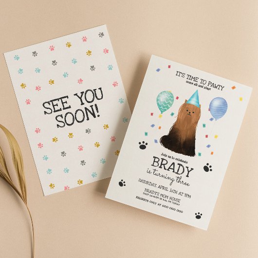 Invitation Yorkie Lets Pawty Chien Chien Chiot Chiot Annivers