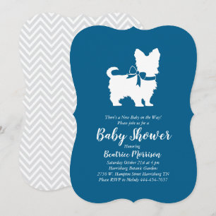 Invitation Yorkshire Terrier Chien Baby Douche Bleu Garçon