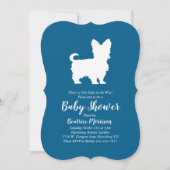 Invitation Yorkshire Terrier Chien Baby Douche Bleu Garçon (Devant)