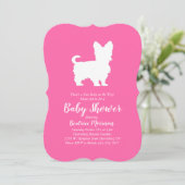 Invitation Yorkshire Terrier Chien Baby shower fille rose (Debout devant)