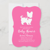 Invitation Yorkshire Terrier Chien Baby shower fille rose (Devant)