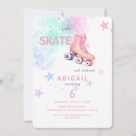 Invitation Young Girl Roller Sking Rond Anniversaire Fête (Devant)