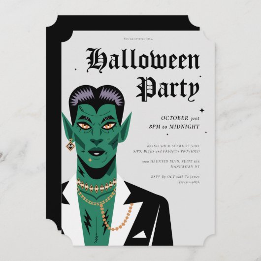 Invitation Young Goth Frankenstein Halloween Party (Devant / Derrière)