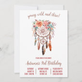 Invitation Young, Wild, & 3 ! Boho Dreamcatcher fête d'annive (Devant)