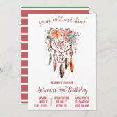 Invitation Young, Wild, & 3 ! Boho Dreamcatcher fête d'annive (Devant / Derrière)