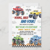Invitation Young Wild 4th Monster Truck Anniversaire de enfan (Devant)