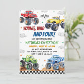 Invitation Young Wild 4th Monster Truck Anniversaire de enfan (Debout devant)