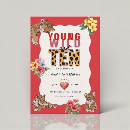 Invitation Young Wild and Ten Tiger Jungle Birthday