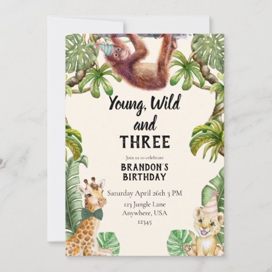 Invitation Young, wild and three (Devant)
