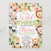 Invitation Young Wild and Three, 3e Anniversaire Animaux de l (Devant / Derrière)